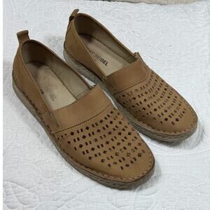 Josef Seibel WomenTan 39 (8) Suede Leather Perforated Loafer Comfort Slip On